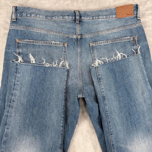 Madewell Jeans Women 32 (Fit 38x29.5) Blue Dean Easy Straight Distressed Raw Hem - Picture 11 of 13